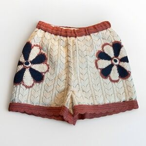 NWT Sea x Zara Girls Floral Crochet Lined Shorts Size 13-14 Ivory Blue 24" Waist